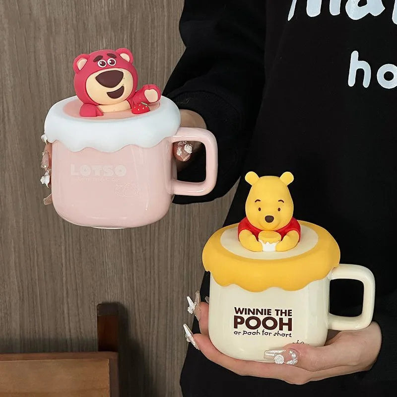 Potdemiel Pooh Bear Ceramic Water Cup Cute Office Tea Cup Korean Cartoon Animation Daily Household Item Friend Birthday Gift
