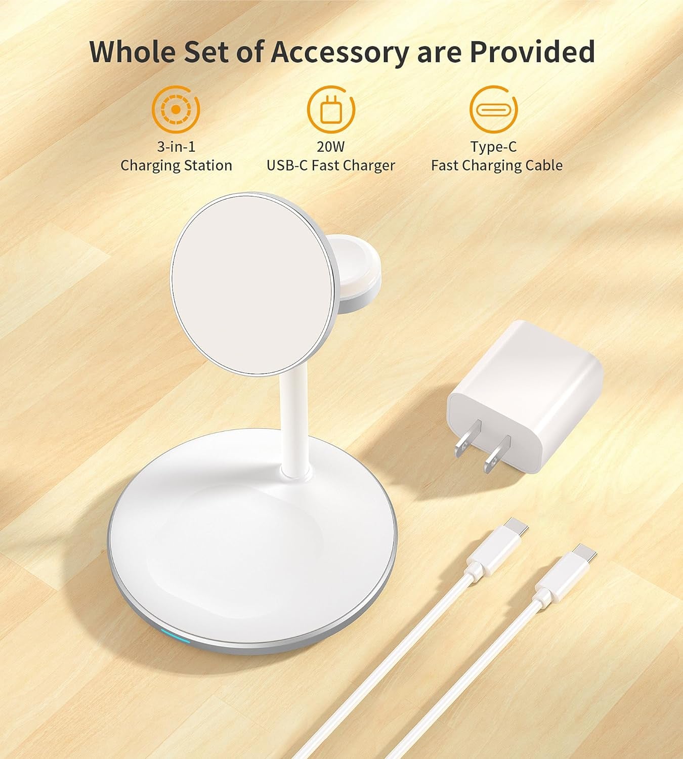 3 in 1 Wireless Charging Station for Apple Devices, Fast Wireless Mag-Safe Charger Stand with 20W Adapter for Iphone 17 16 15 14 13 12 Pro Max/Air/Plus/Pro,Iwatch,Airpods-Gift for Wife&Husband