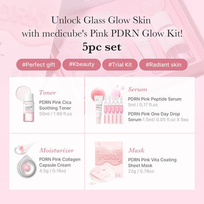 Medicube Salmon DNA PDRN Trial Kit | Glass Glow Mini Skincare Set with Toner, Se