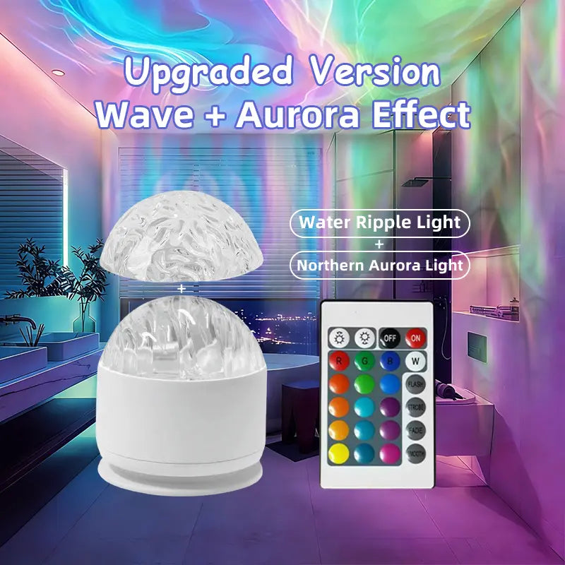 2 Scene -Ocean Wave & 3D Water Rippleprojector Light-Easteregglight 16-Color round Lamp Withcontrol, Relaxation & Romantic Night Ambience Tiktokshopspringglowup
