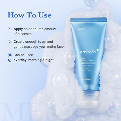 Facial Cleanser Zero Foam Cleanser | Daily Gentle Cleansing Foam for Sensitive Skin | Excess Sebum Control, Hydration, Pore Minimization | Korean Skincare, 4.23 Oz