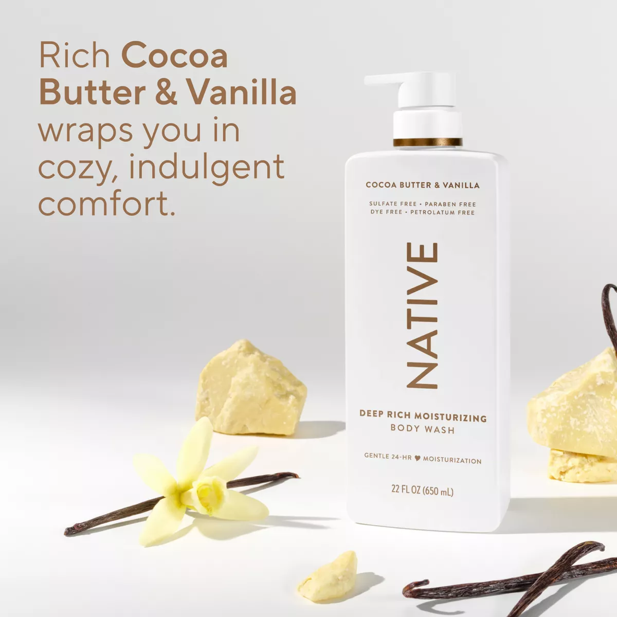 Native Moisturizing Body Wash - Cocoa Butter & Vanilla - 22 Fl Oz