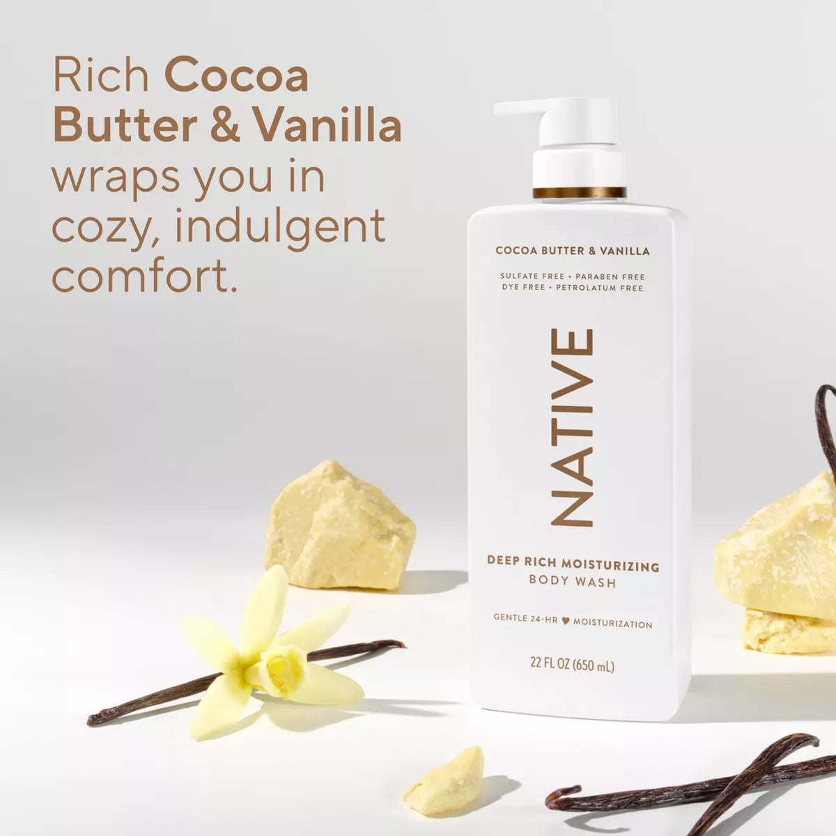 Native Moisturizing Body Wash - Cocoa Butter & Vanilla - 22 Fl Oz