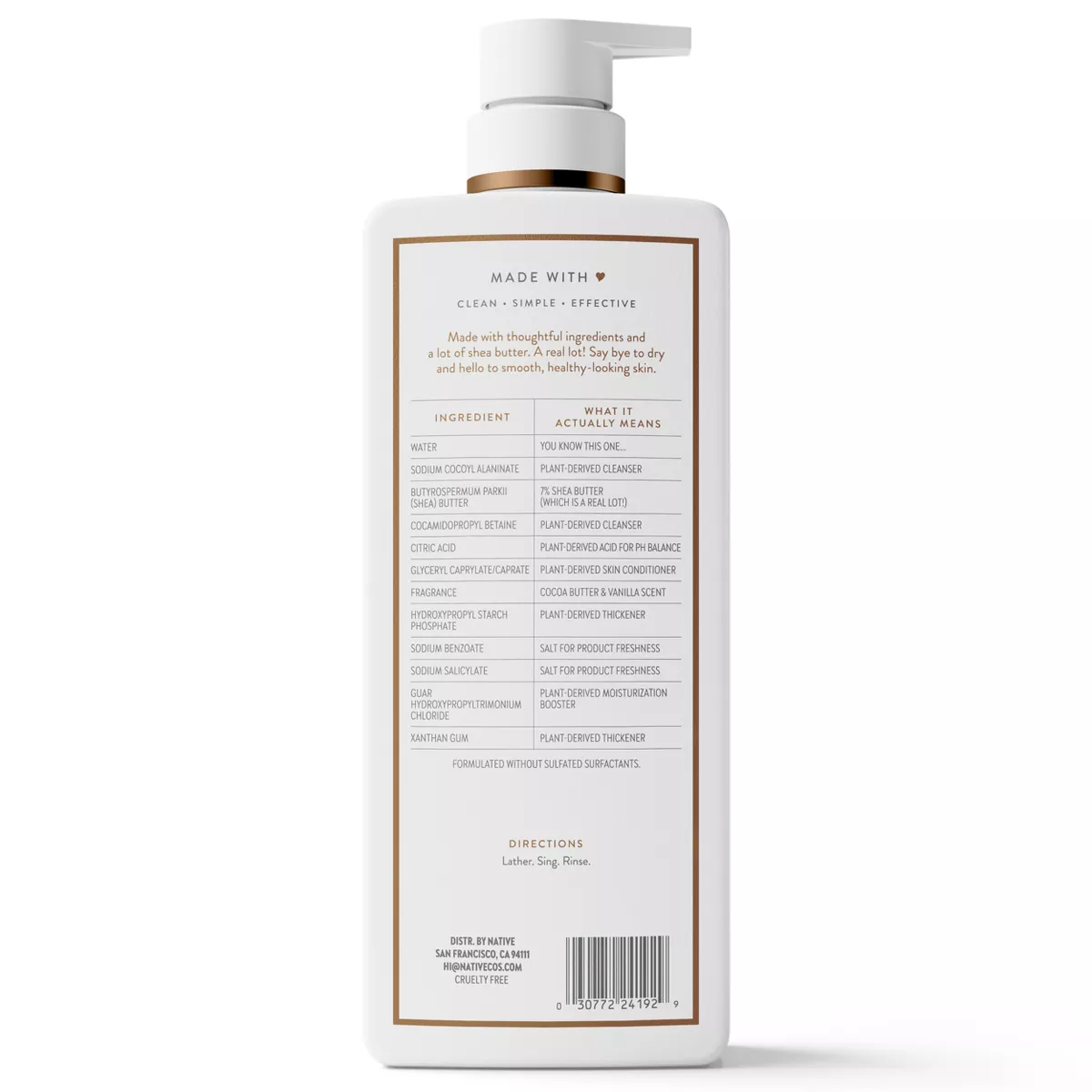 Native Moisturizing Body Wash - Cocoa Butter & Vanilla - 22 Fl Oz