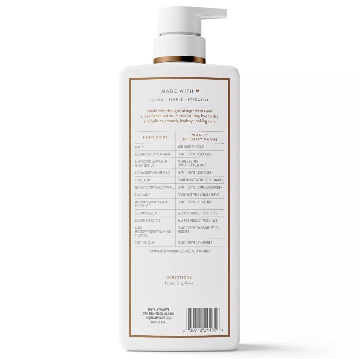 Native Moisturizing Body Wash - Cocoa Butter & Vanilla - 22 Fl Oz