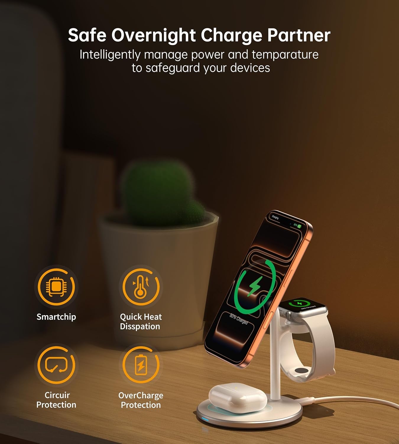 3 in 1 Wireless Charging Station for Apple Devices, Fast Wireless Mag-Safe Charger Stand with 20W Adapter for Iphone 17 16 15 14 13 12 Pro Max/Air/Plus/Pro,Iwatch,Airpods-Gift for Wife&Husband