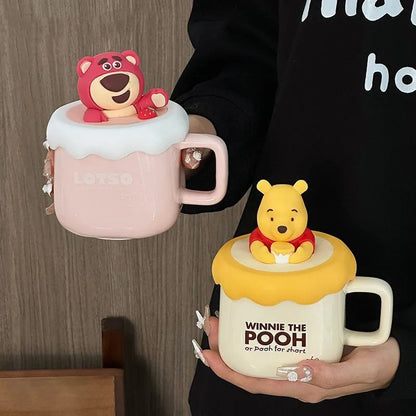 Potdemiel Pooh Bear Ceramic Water Cup Cute Office Tea Cup Korean Cartoon Animation Daily Household Item Friend Birthday Gift