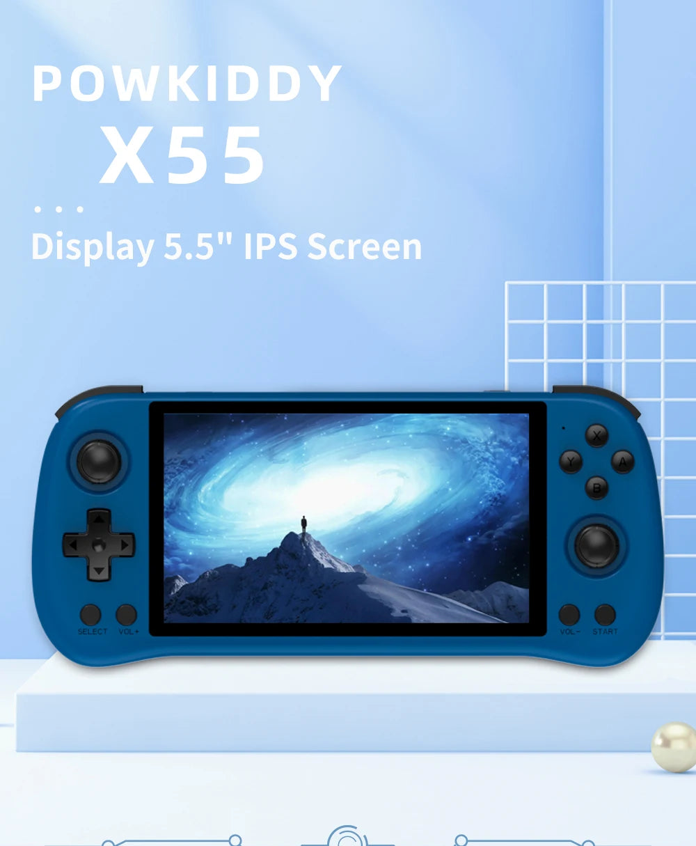 2025 NEW color POWKIDDY X55 5.5 INCH 1280*720 IPS Screen RK3566 Handheld Game Console Open-Source Retro Console Children's gifts