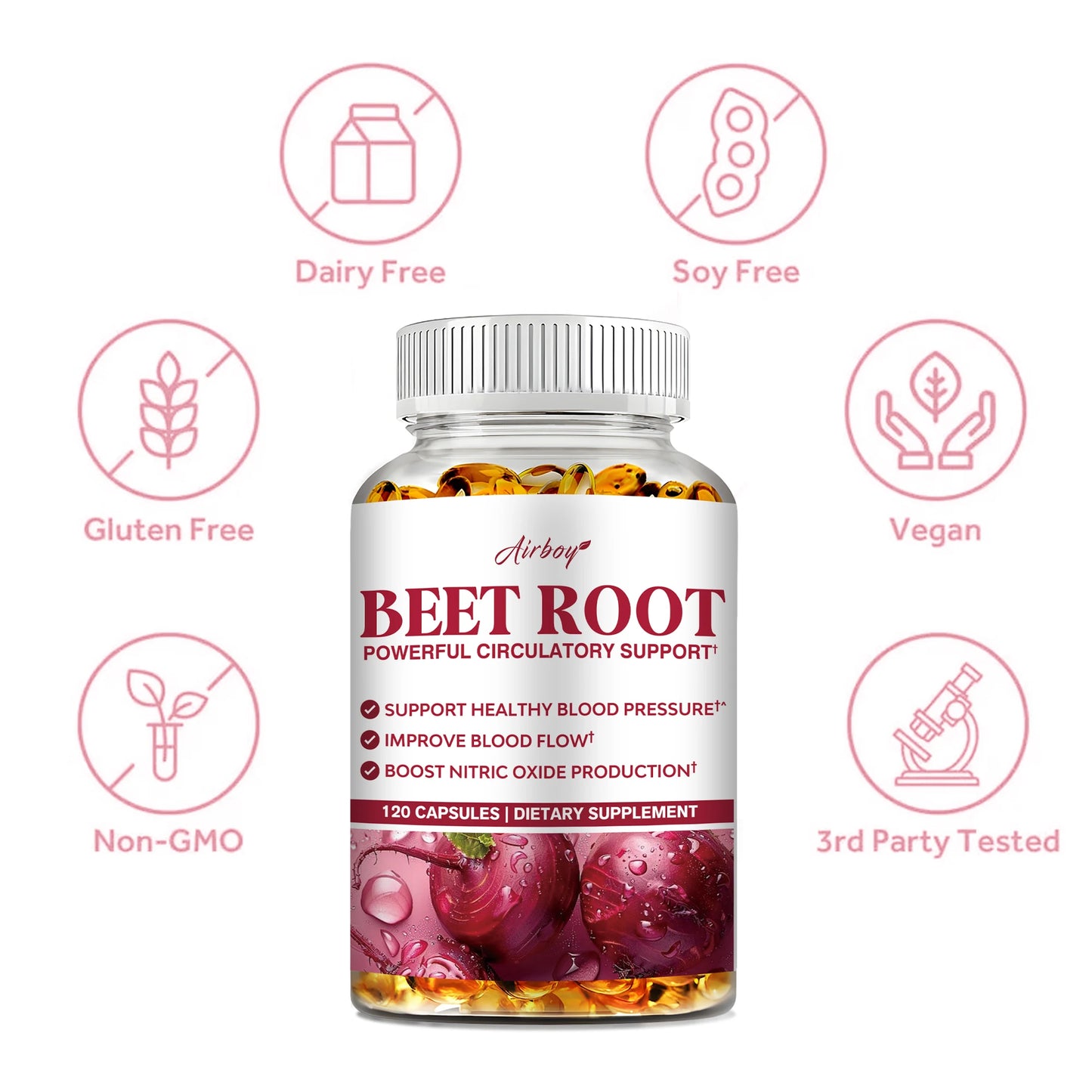 Beetroot - Maintain Healthy Blood Pressure, Improve Blood Circulation, Support Heart and Cardiovascular Health - 120 Capsules