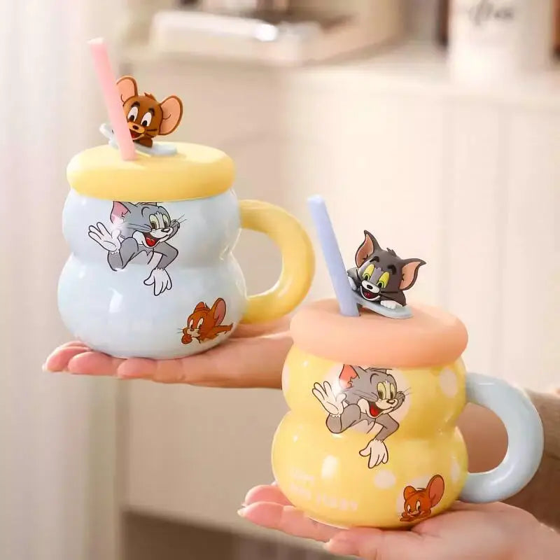 New Tom and Jerry Ceramics Mug Cute Cartoon Anime Breakfast Office Milk Coffee Water Gourd Cup Drinkware Children Birthday Gift