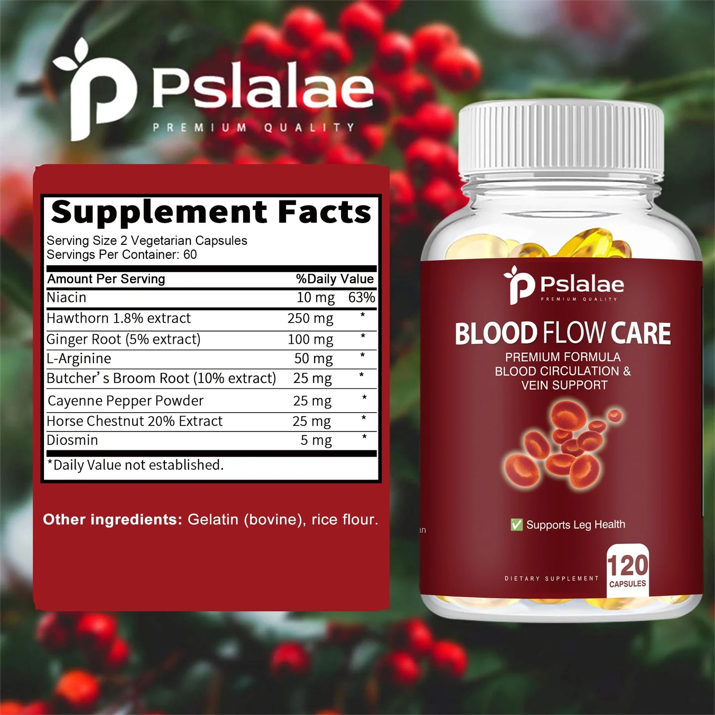 Blood Flow Care - Advanced Formula Contains Niacin, Ginger,L-Arginine To Support Heart Health - 120 Capsules