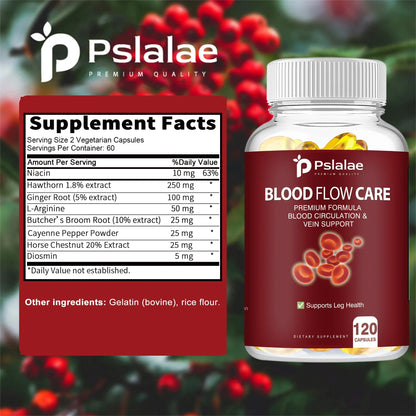 Blood Flow Care - Advanced Formula Contains Niacin, Ginger,L-Arginine To Support Heart Health - 120 Capsules