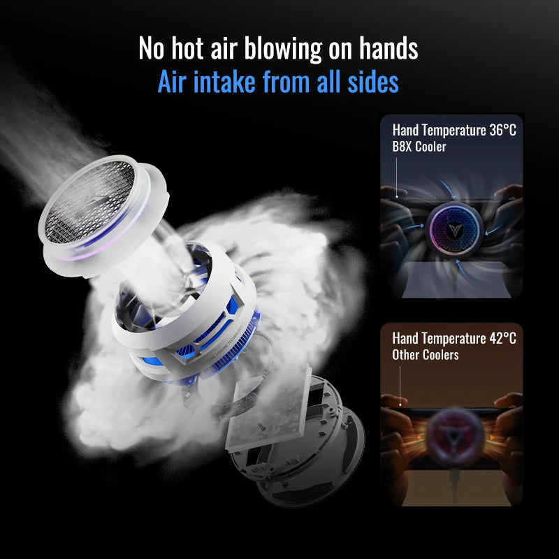 Flydigi B8X Cellphone Cooler Frequency Conversion Super Heat Dissipation Magnetic Radiator RGB Light For iPhone iPad Android