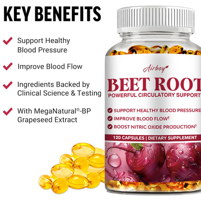 Beetroot - Maintain Healthy Blood Pressure, Improve Blood Circulation, Support Heart and Cardiovascular Health - 120 Capsules