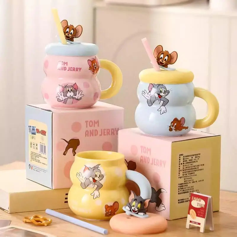 New Tom and Jerry Ceramics Mug Cute Cartoon Anime Breakfast Office Milk Coffee Water Gourd Cup Drinkware Children Birthday Gift