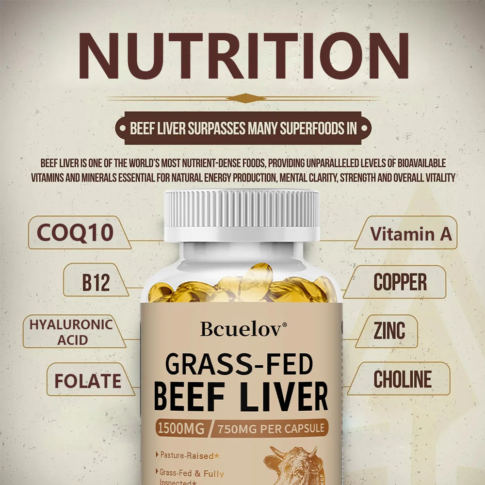 Grass-Fed Beef Liver Capsules 1500mg - Nutrient-Rich Whole Food Supplement - Supports Energy, Immunity & Overall Vitality