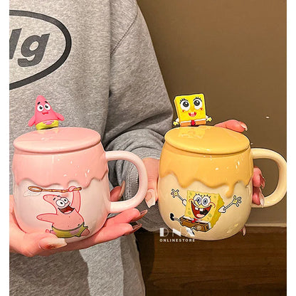 New Potdemiel Spongebob Squarepants Ceramic Water Cup Kawaii Patrick Star Mug Ins Korean Cartoon Anime Friends Birthday Gift