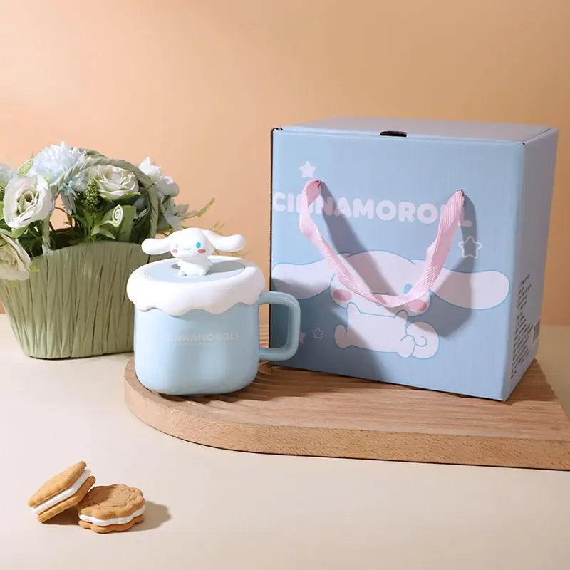 Cute Sanrio HelloKitty Kuromi MyMelody Cinnamoroll Lidded Ceramic Mugs Couple Gift Set Kawaii Anime Cartoon Holiday Gifts Toys