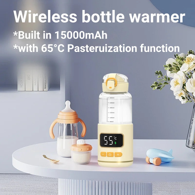 Portable Baby Bottle Warmer Rechargeable 15000mAh With Sterilize Function Rapid Heating & Charging Wireless Bottle Heater Travel
