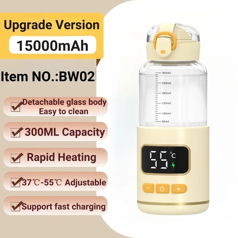 Portable Baby Bottle Warmer Rechargeable 15000mAh With Sterilize Function Rapid Heating & Charging Wireless Bottle Heater Travel