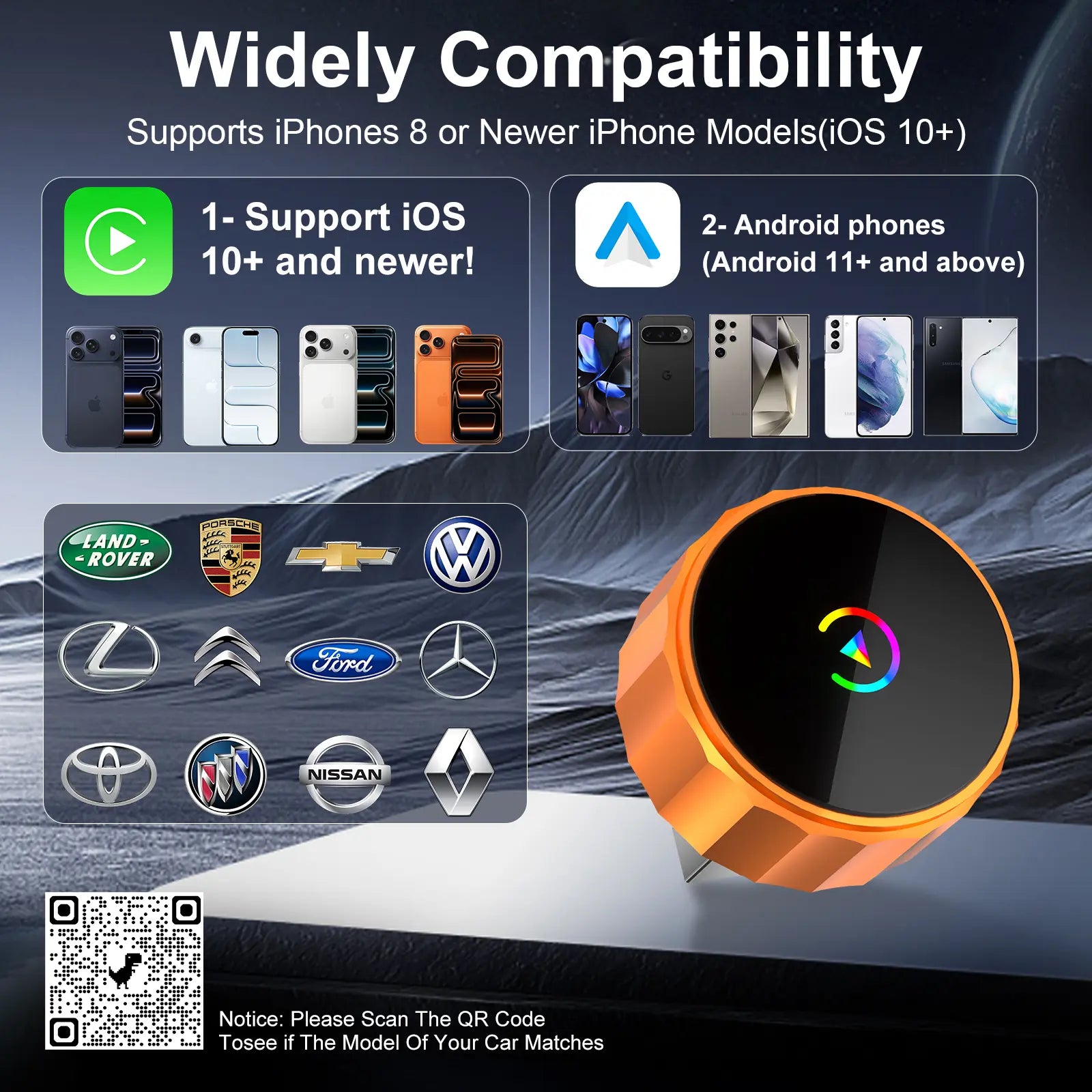 2026 New Wireless Carplay Adapter for Apple Iphone & Android, Plug & Play, Fast Auto-Reconnect