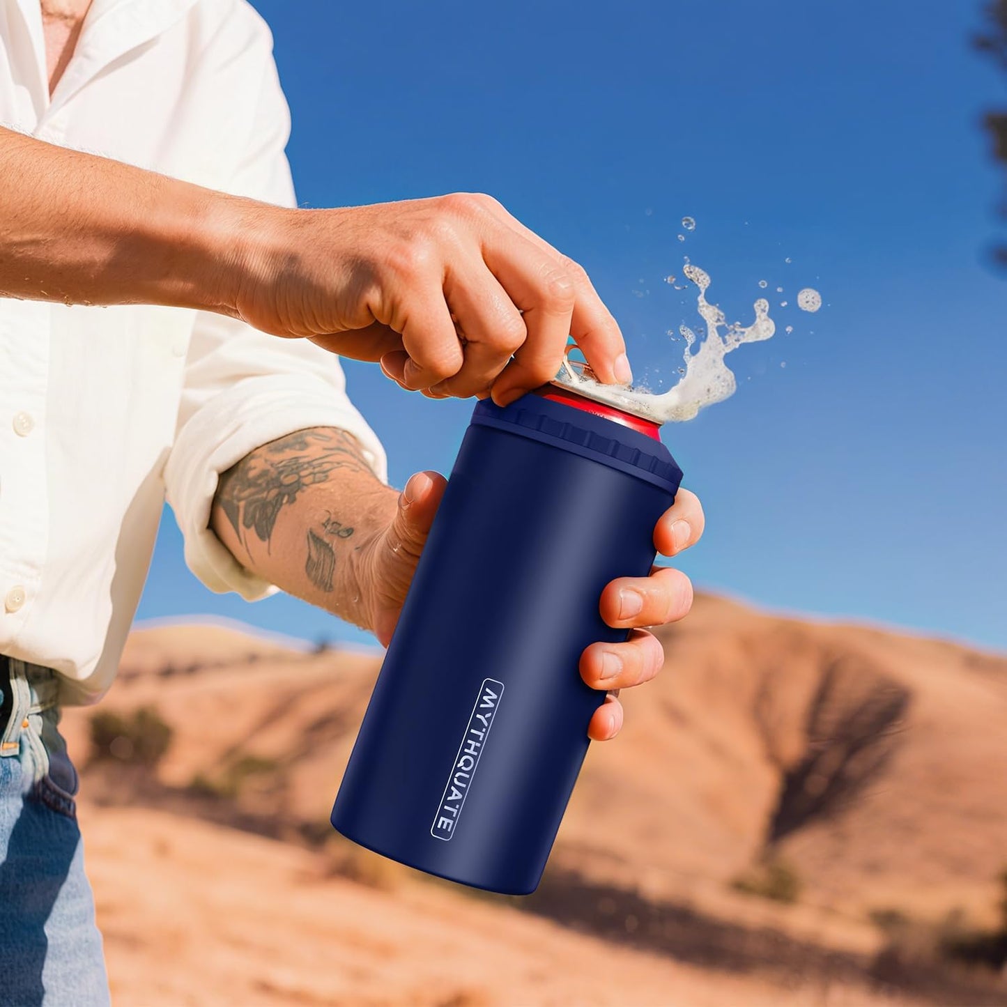 3 in 1 Slim Can Cooler for 12 OZ Skinny Can, Regular Can & Beer Bottle - Keep Cold for 6 Hours - Double Walled Insulated Stainless Steel Vacuum Beverage Can Insulator (Navy Blue)