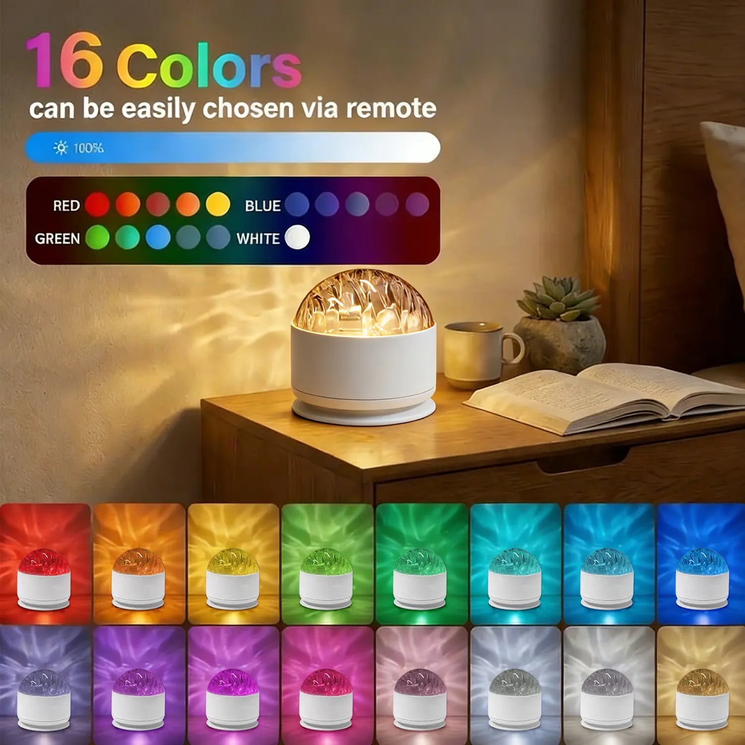 2 Scene -Ocean Wave & 3D Water Rippleprojector Light-Easteregglight 16-Color round Lamp Withcontrol, Relaxation & Romantic Night Ambience Tiktokshopspringglowup