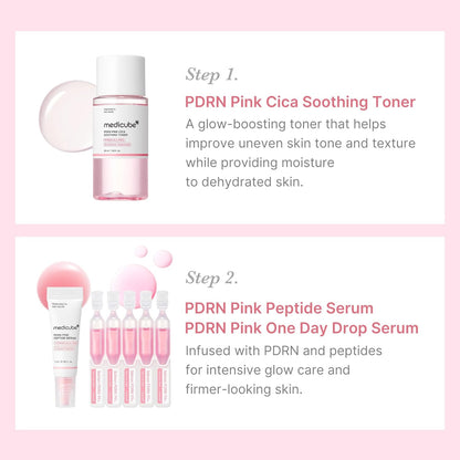 Medicube Salmon DNA PDRN Trial Kit | Glass Glow Mini Skincare Set with Toner, Se