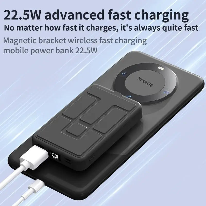 10000Mah Magnetic Power Bank – Portable Charger with Foldable Stand, LED Digital Display, Charge Iphone & Android Devices Simultaneously