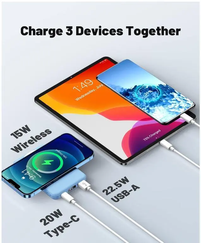 10000Mah Magnetic Power Bank – Portable Charger with Foldable Stand, LED Digital Display, Charge Iphone & Android Devices Simultaneously